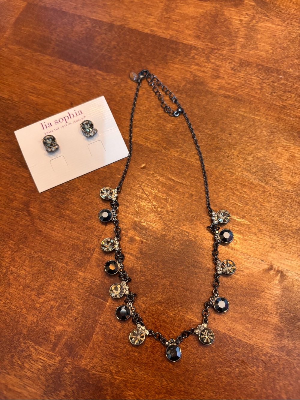 Lia Sophia Black and Clear Crystal Necklace with Matching Studs